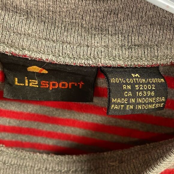 Lizsport Ladies Long Sleeve Striped Crewneck Pullover Shirt Sz Medium Red Gray - Picture 3 of 4